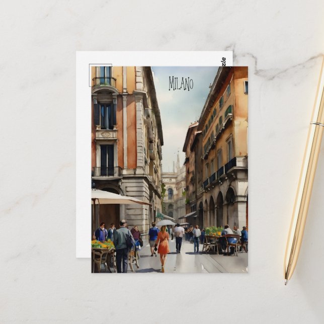 Milan watercolor art postcard (Front/Back In Situ)