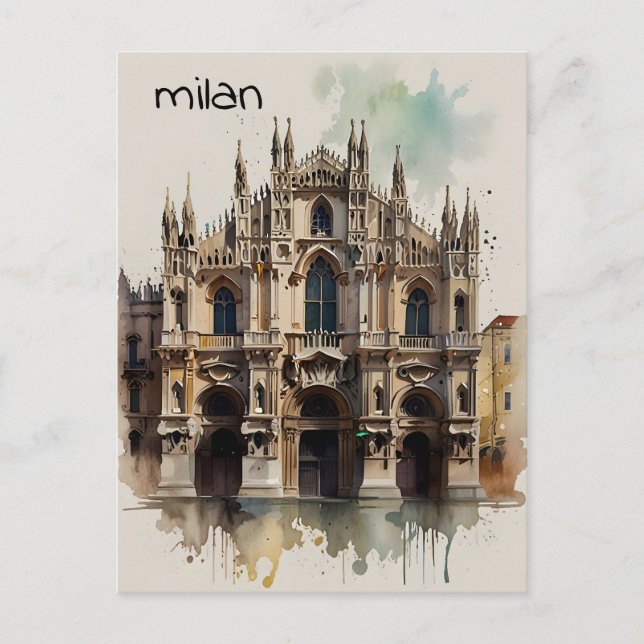 Milan watercolor art postcard (Front)