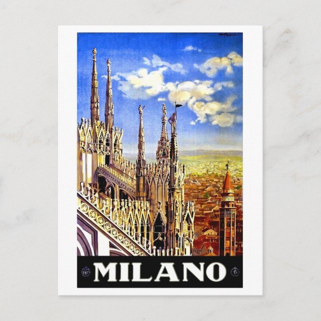 Milano Cathedral, Italy, landscape, vintage travel Postcard (Front)