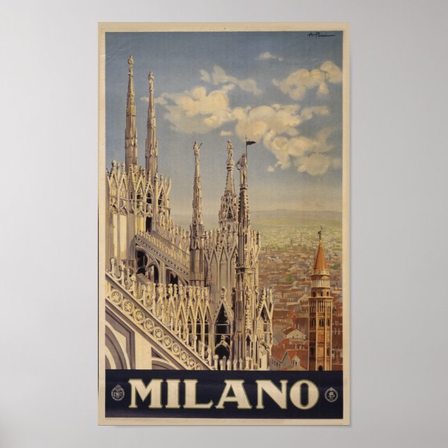 Milano cathedral retro vintage Italy travel art Poster (Front)