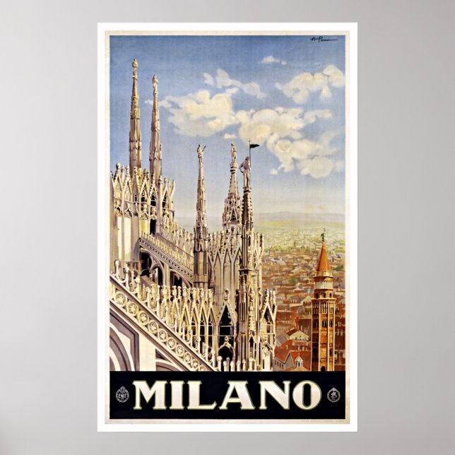 Milano Italy Church Vintage Travel Poster (Front)