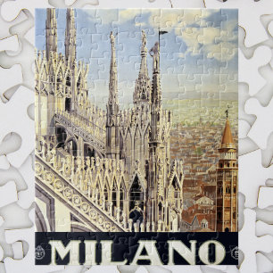 Milano Italy Gothic Cathedral Duomo Vintage Travel Jigsaw Puzzle