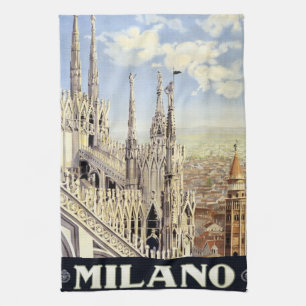 Milano Italy Gothic Cathedral Duomo Vintage Travel Tea Towel