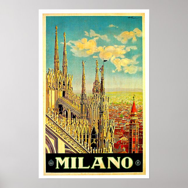 Milano / Milan Italy Cityscape Vintage Poster (Front)