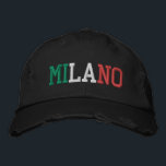 MILANO Milan Italy Green White Red Vintage Style Embroidered Hat<br><div class="desc">MILANO "Milan" Italian city name embroidered with Italy Flag Colours Green White and Red on Black vintage style distressed cotton hat. Makes a wonderful gift for anybody who adores the beautiful country of Italy!</div>