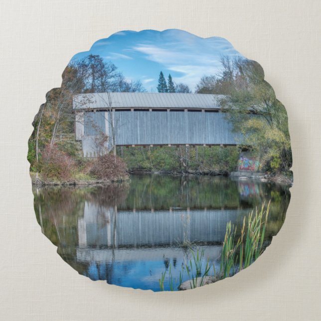 Milby Covered Bridge Round Cushion (Front)