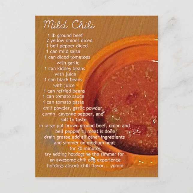 mild chilli recipe card (Front)