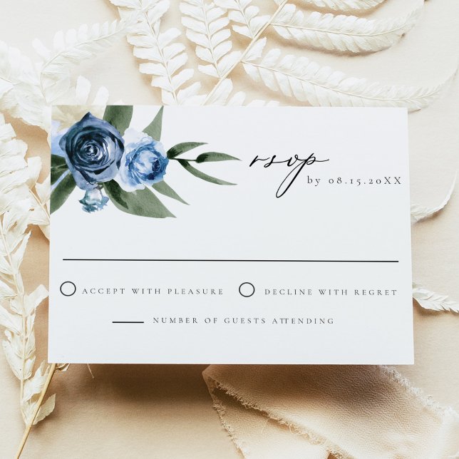 MILENA Dusty Blue Floral Wedding RSVP Card (Creator Uploaded)