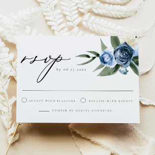 MILENA Dusty Blue Floral Wedding RSVP Card