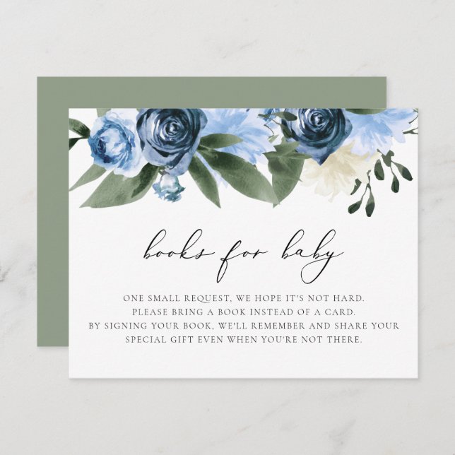 MILENA Dusty Blue Navy Floral Books for Baby Card (Front/Back)