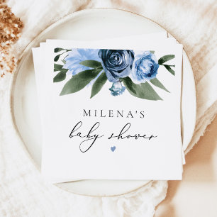 MILENA Dusty Blue Slate Floral Boy Baby Shower Napkin