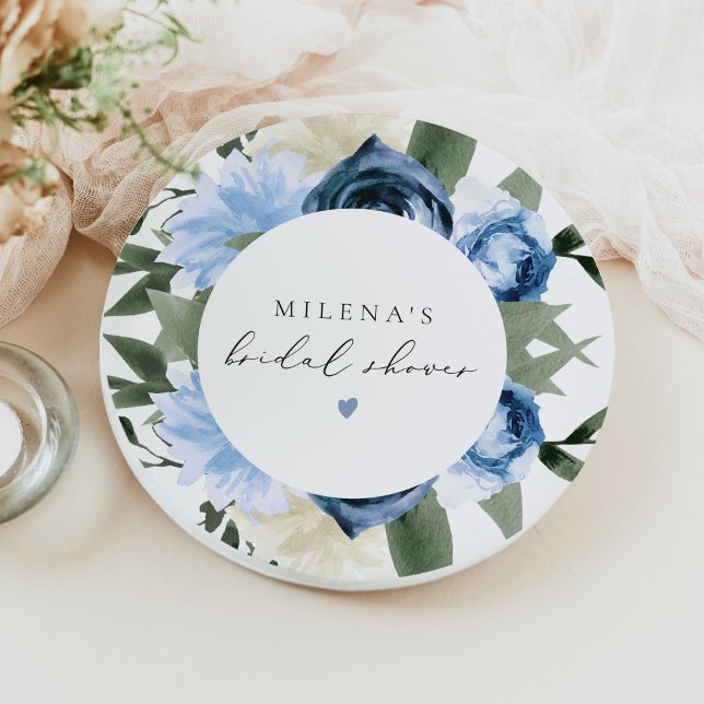 MILENA Something Blue Floral Bridal Shower Paper Plate (Creator Uploaded)