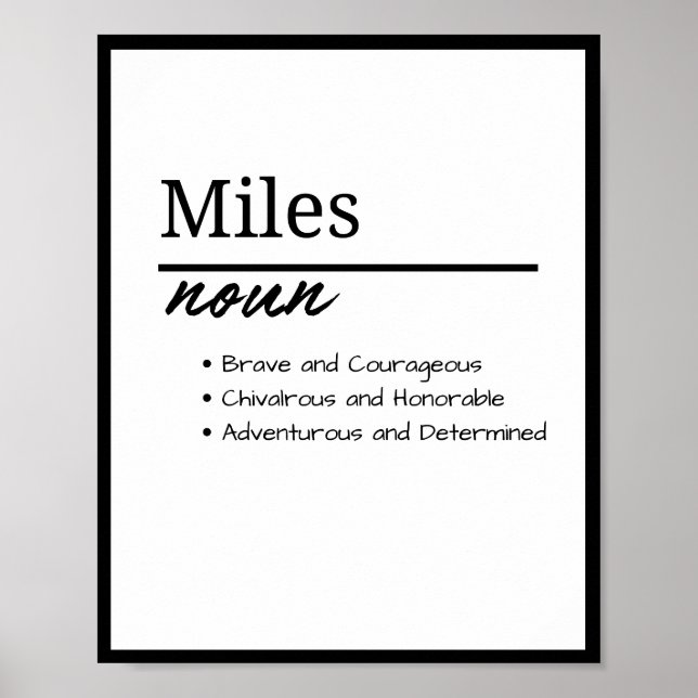 Miles, Boy Personalised Name Definition  Poster (Front)
