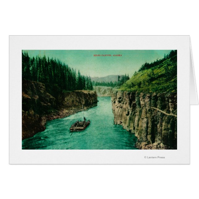 Miles Canyon, Alaska View with Men Rafting Down (Front Horizontal)