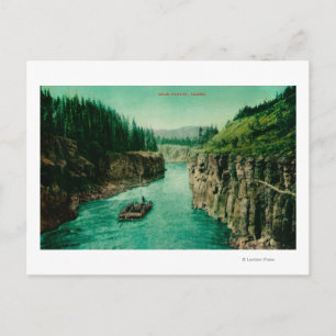Miles Canyon, Alaska View with Men Rafting Down Postcard