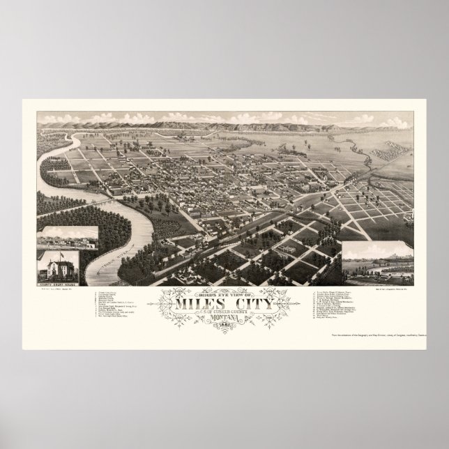 Miles City, MT Panoramic Map - 1883 Poster (Front)