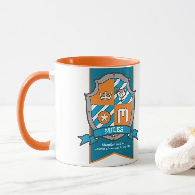 Miles letter M crest orange name meaning dog Mug (With Donut)