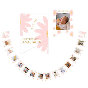 Milestone 1st Birthday Photo Pink Daisy Bunting