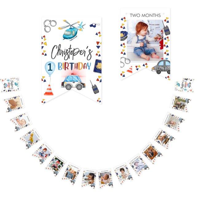 Milestone 1st Birthday Photo Police kids birthday Bunting (Creator Uploaded)