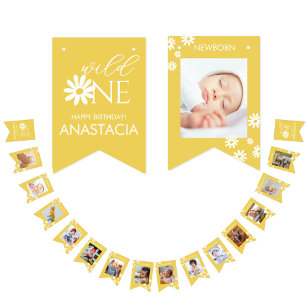 Milestone 1st Birthday Photo White Daisy Bunting