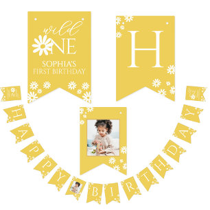 Milestone 1st Birthday Photo White Daisy Bunting