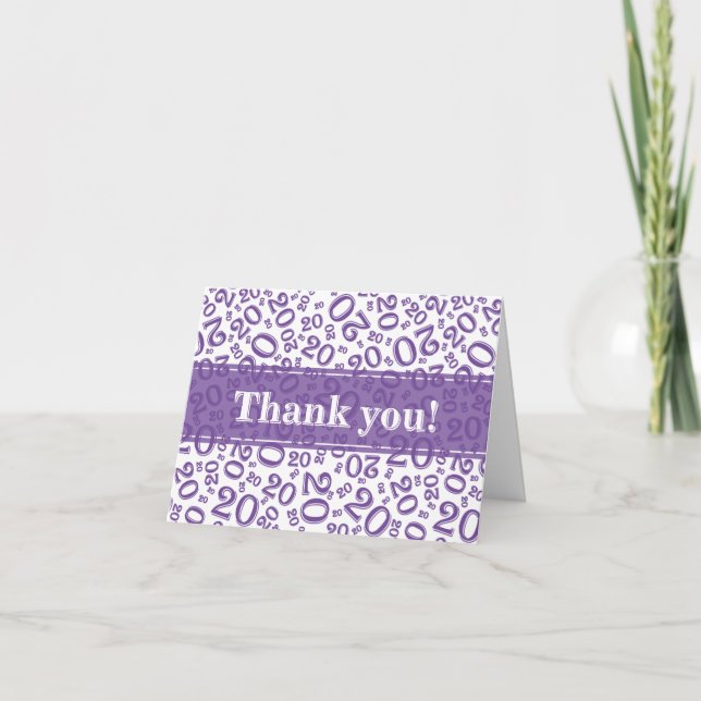 Milestone 20 Random Number Pattern Purple/White Thank You Card (Front)