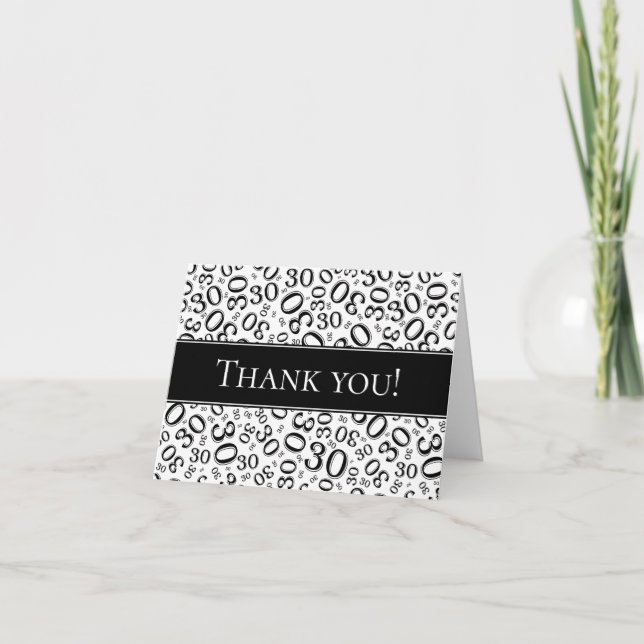 Milestone 30 Thank You Number Pattern Black/White Card (Front)