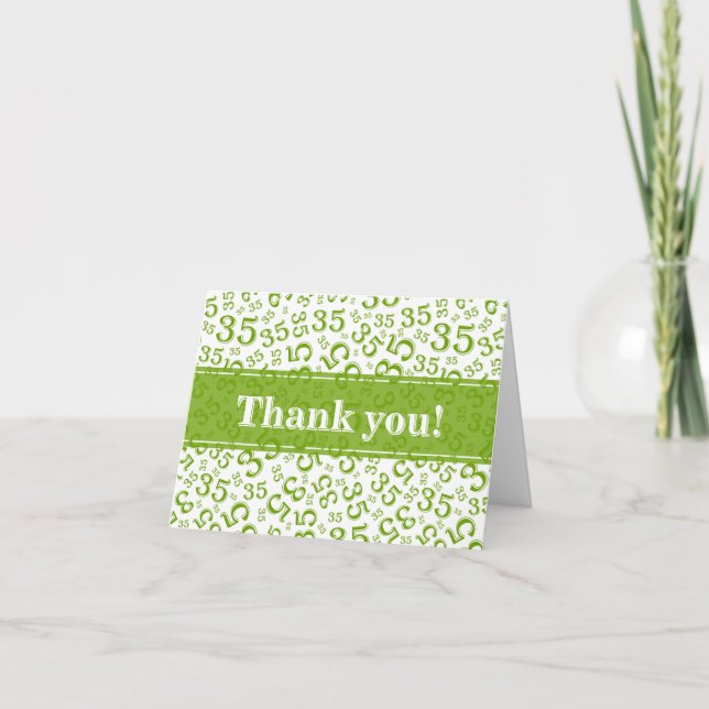 Milestone 35 Random Number Pattern Green/White Thank You Card (Front)