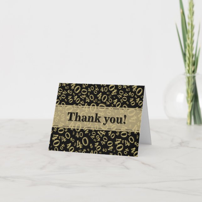 Milestone 40 Random Number Pattern Black/Gold Thank You Card (Front)