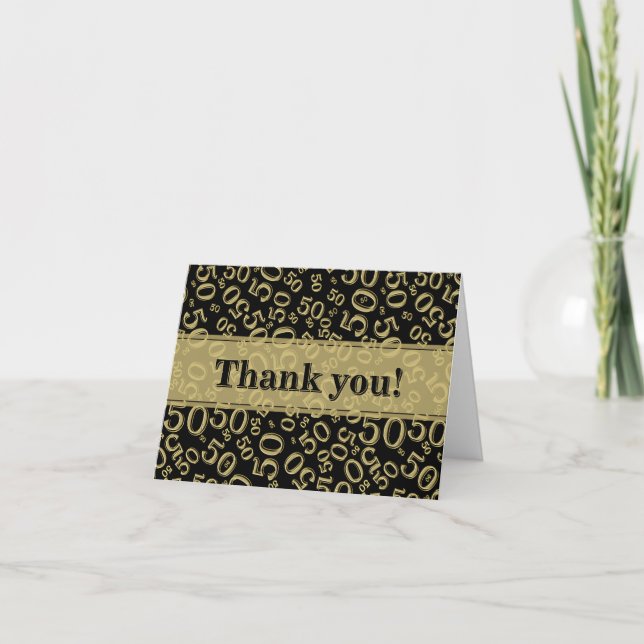 Milestone 50 Random Number Pattern Black/Gold Thank You Card (Front)