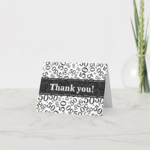 Milestone 50 Random Number Pattern Black/White Thank You Card