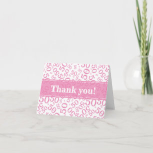 Milestone 50 Random Number Pattern Pink/White Thank You Card