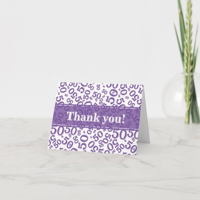 Milestone 50 Random Number Pattern Purple/White Thank You Card (Front)