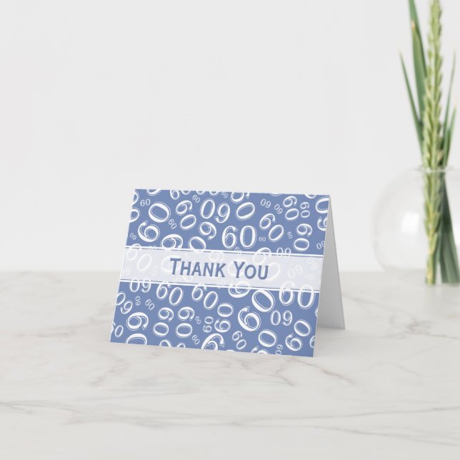 Milestone 60 Random Number Pattern Blue/White Thank You Card (Front)