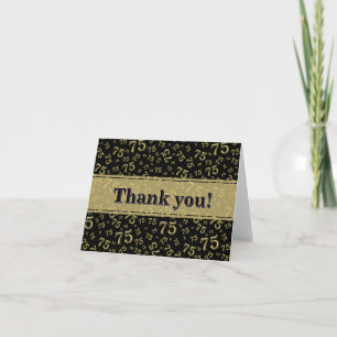 Milestone 75 Random Number Pattern Black/Gold Thank You Card