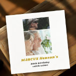 Milestone 90th Birthday 2 Photos Napkin<br><div class="desc">Milestone 90th Birthday 2 Photos Napkins. Celebrate 90 years. Featuring playful typography, photo collage space, and elegant layout, it’s great for a fun and heartfelt gathering. Personalise it with your name, age and photos to create a keepsake that sets the tone for an unforgettable celebration. Ideal for dads, moms, grandpas,...</div>