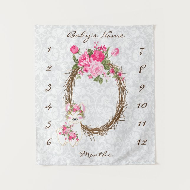 Milestone Baby Photo Prop with Llama Tapestry (Front)