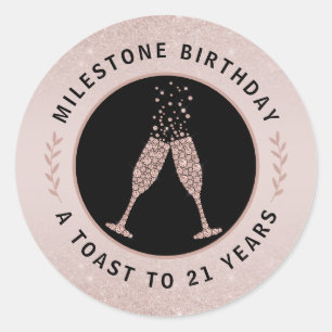 Milestone Birthday 21 Glitter Champagne Toast Classic Round Sticker