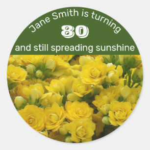 Milestone Birthday Bright Yellow Flowers 80th Classic Round Sticker