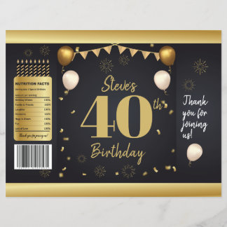 Milestone Birthday Gold Black Chip Bag Wrappers