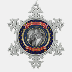 Milestone Birthday Gold Photo 70th Seventy Blue Snowflake Pewter Christmas Ornament