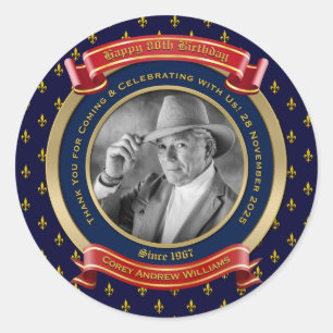 Milestone Birthday Gold Photo 80th Eighty Blue Red Classic Round Sticker