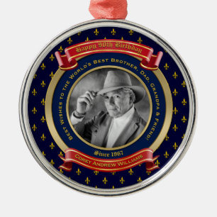 Milestone Birthday Gold Photo 90th Ninety Blue Red Metal Tree Decoration