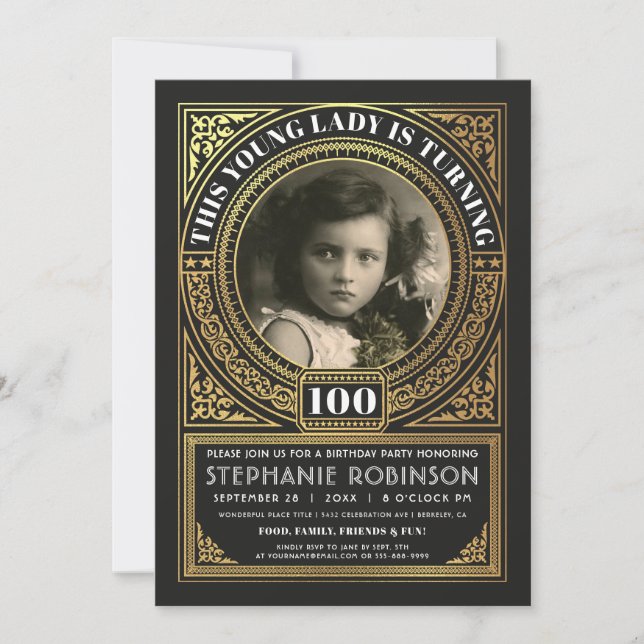 Milestone Birthday Invitations Photo Gold Foil (Front)