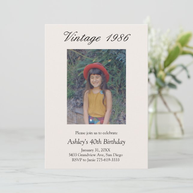 Milestone Birthday Party Vintage Year Baby Photo Invitation (Standing Front)