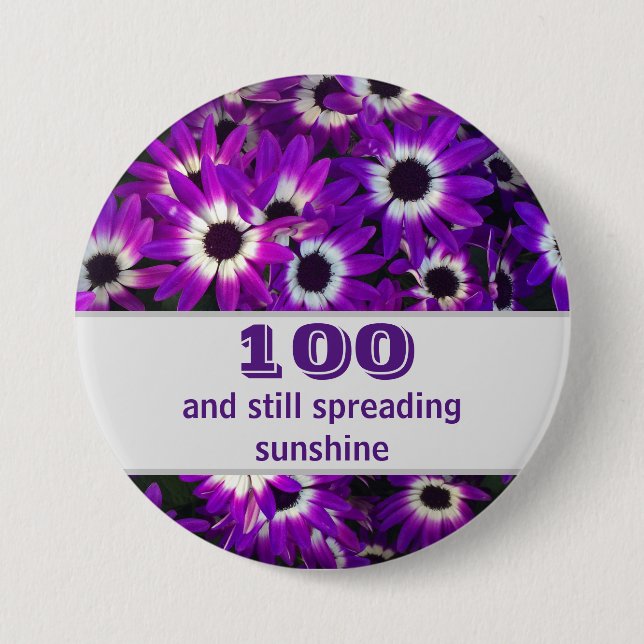 Milestone Birthday Purple Flower Photo Floral 7.5 Cm Round Badge (Front)