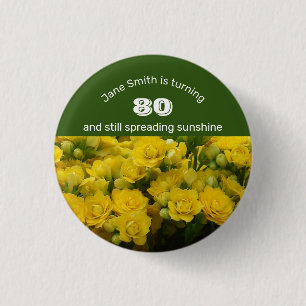 Milestone Birthday Yellow Floral 80th Celebration 3 Cm Round Badge