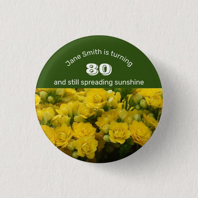 Milestone Birthday Yellow Floral 80th Celebration 3 Cm Round Badge (Front)