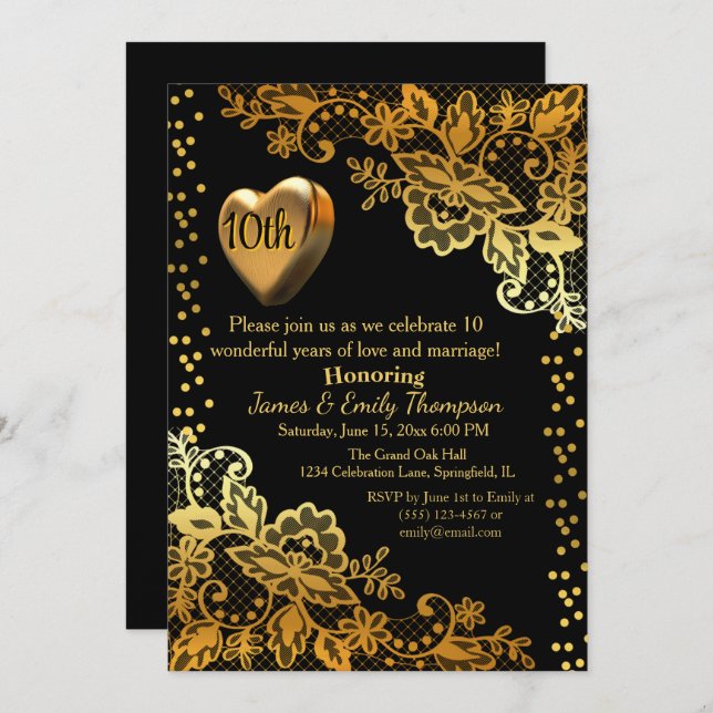 Milestone Black & Gold Wedding Anniversary Party  Invitation (Front/Back)