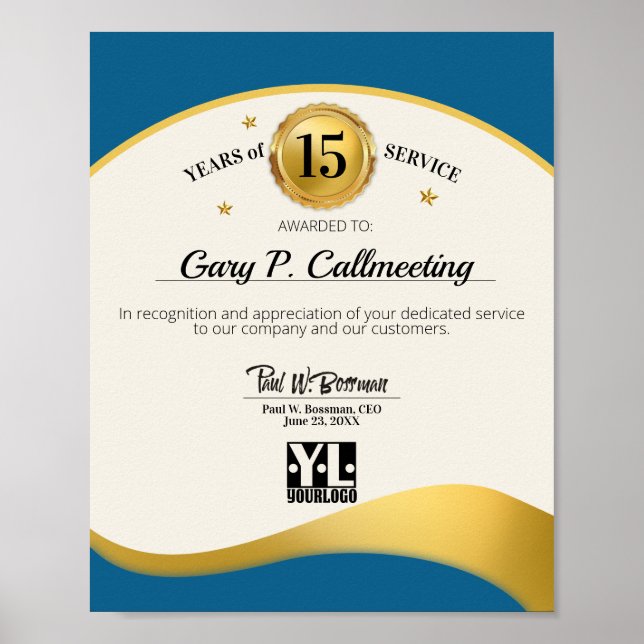 Milestone employee anniversary certificate display poster (Front)